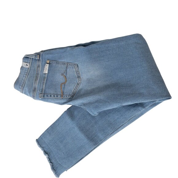 7 For All Mankind Roxanne Ankle W 25 L 26 Straight Light Blue Jeans Raw Hem - Picture 11 of 11